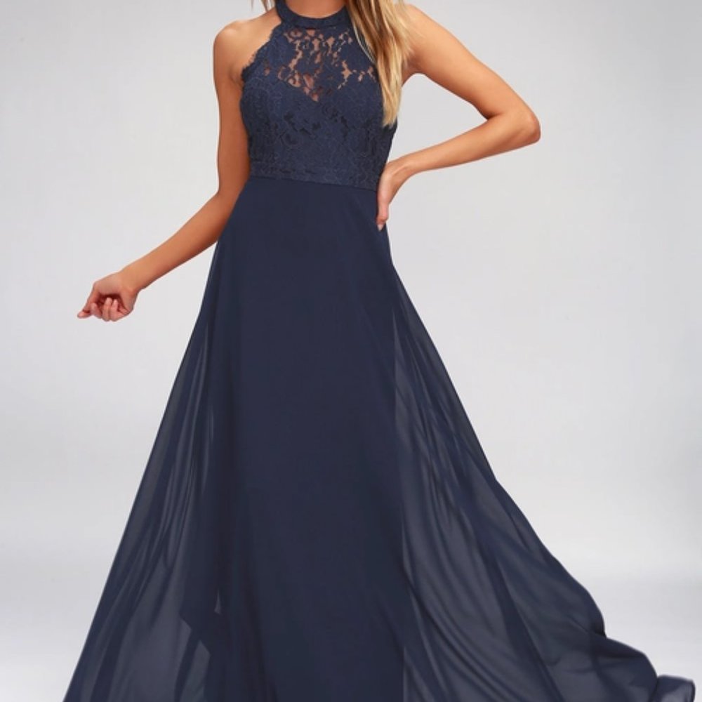 Lulu's Dance All Evening Navy Blue Lace Maxi Dress